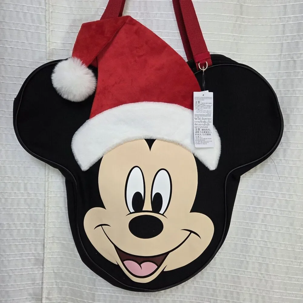 NWT Disney Parks Big Face Tote Bag Mickey Mouse Christmas Santa Collector Canvas